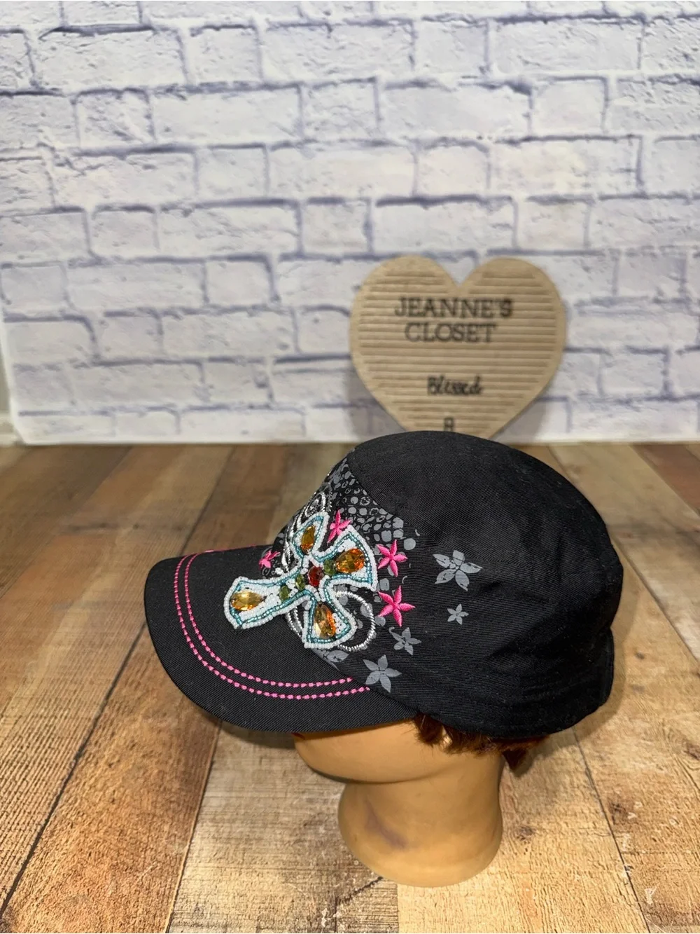 Leader loga military cadet style hat cap cross jeweled  One size y2k